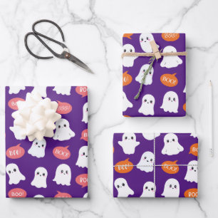 Süße lustige Geister Halloween nahtloses Muster Geschenkpapier Set