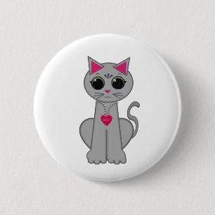Süße lustige glückliche graue Katze Button