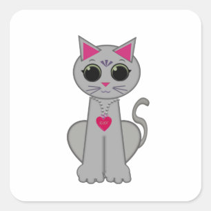 Süße lustige glückliche graue Katze Quadratischer Aufkleber