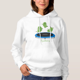 Süße lustige grüne Bohnen auf Trampolin-Cartoon Hoodie