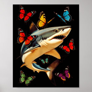 Süße Lustige Hai Schmetterlinge Retro-Grafik Poster