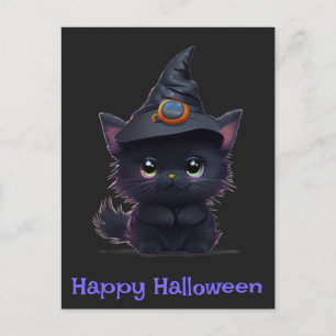 Süße lustige Halloween-Schwarze Katze Postkarte
