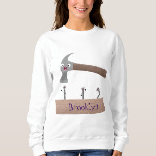 Süße, lustige Hammer-und-Nägel-Cartoon-Illustratio Sweatshirt