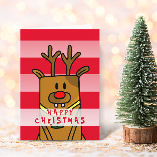 Süße lustige Hirsch Rosa Rot Frohe Weihnachten Karte
