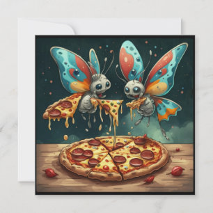 Süße lustige Insekten, die eine Pizza essen, lusti Einladung