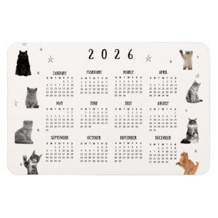 Süße lustige Katze 2026 Kalender Magnet