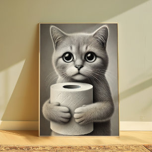 Süße lustige Katze hält Toilettenpapier Poster