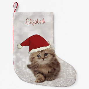 Süße lustige Katze mit Weihnachtsmannmütze, glitze Kleiner Weihnachtsstrumpf