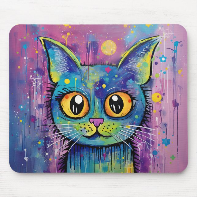 Süße lustige Kitty Katze Mixed Media Tier Haustier Mousepad (Vorne)
