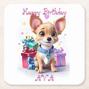 Süße lustige Mädchen Chihuahua und Geschenke Gebur Rechteckiger Pappuntersetzer
