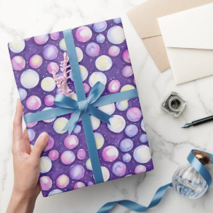 Süße lustige Mädchenhaft lila rosa Blasen Schnee W Geschenkpapier
