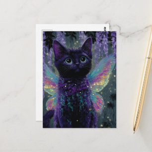 Süße lustige niedliche schwarze Katzenfee Postkarte
