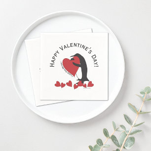 Süße lustige Pinguin-Herz-Valentinstag-Papier Serviette
