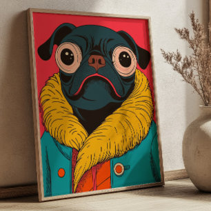 Süße lustige Pug-Illustration funky Hund Poster