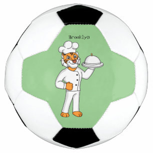 Süße lustige Tigerkoch-Cartoon-Illustration Fußball