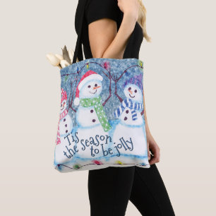 Süße lustige Winter Schneemann Wasserfarben Kunst Tasche