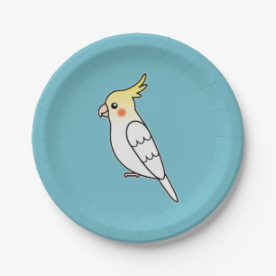 Süße Lutino-Nymphensittich-Cartoon-Vogel-Illustrat Pappteller