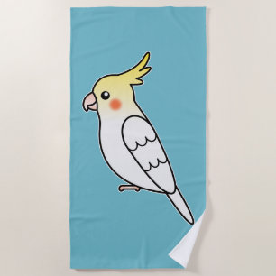 Süße Lutino-Nymphensittich-Cartoon-Vogel-Illustrat Strandtuch