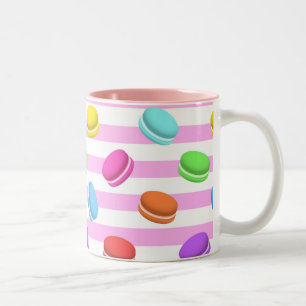 Süße Macaron-Leckereien - Farbige Pastell-Gestreif Zweifarbige Tasse