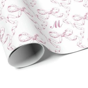 Süße Mädchen-Ästhetik Rosa Schleifen Muster Monogr Geschenkpapier