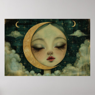 Süße Mädchen auf dem Mond Poster