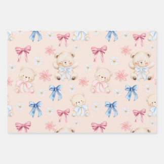 Süße Mädchen-Bogen-Teddybären Nahtloses Muster Geschenkpapier Set
