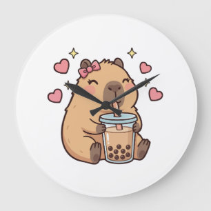 Süße Mädchen Capybara Ramen Kawaii Tee Kawaii Capy Große Wanduhr