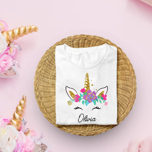 Süße Mädchen Einhorn und Wasserfarben Regenbogen C T-Shirt