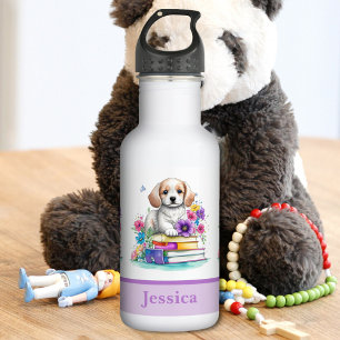 Süße Mädchen-Hundebücher und Blumen Edelstahlflasche