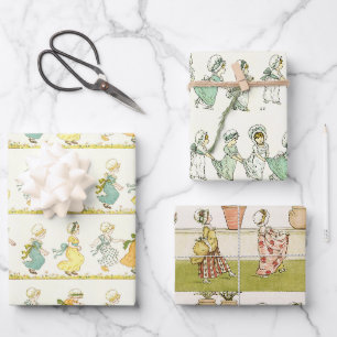 Süße Mädchen mit alten Häubchen von Kate Greenaway Geschenkpapier Set