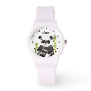Süße Mädchen Panda Bär Bambus Tier Kinder Pony Armbanduhr