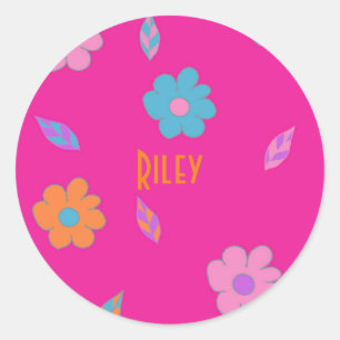 Süße Mädchen Retro-Blume Runder Aufkleber