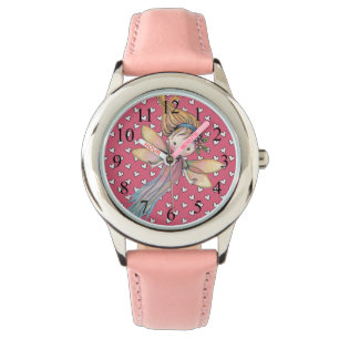 Süße Mädchen Rosa Fee und Herzen Uhr