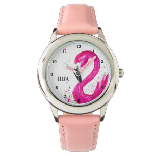 Süße Mädchen Rosa Flamingo Tropenvogel Kinderuhr Armbanduhr