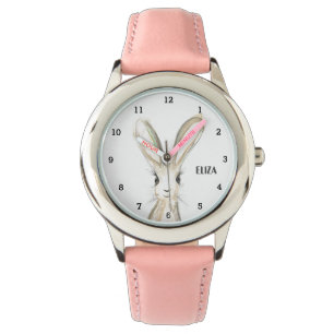 Süße Mädchen Rosa Hase Kaninchen Tier Kinder Blume Armbanduhr