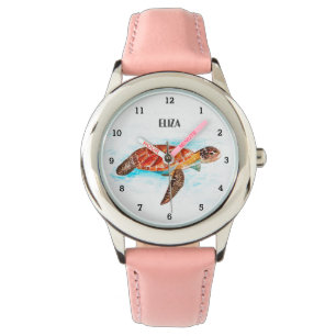 Süße Mädchen Rosa Meeresschildkröte Tier Kinder Armbanduhr