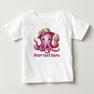 Süße Mädchen Strand Oktopus Text hinzufügen Baby T-shirt