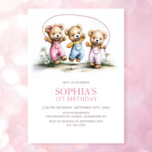 Süße Mädchen-Teddybären 1. Geburtstagsfeier