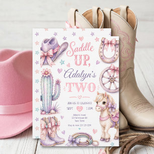 Süße Mädchen-Western-Cowgirl-Pferd-Geburtstag Einladung