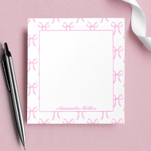 Süße Mädchenhaft Schöne Rosa Kokette Bows Monogram Notizblock