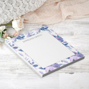 Süße Mädchenhafte Lila Aquarellblumen Blätter  Notizblock