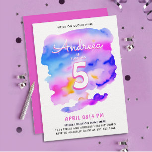 Süße Mädchenhafte Rosa Lila Cloud Nine Geburtstag  Einladung