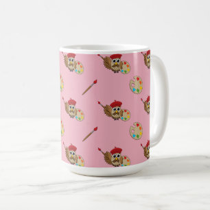 Süße Malerin Eule Cartoon Kaffeetasse