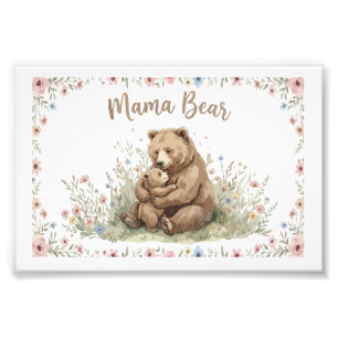 Süße Mama-Bär und Baby-Bär Aquarell-Blumen Fotodruck