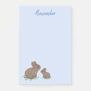 Süße Mama mit Babykaninchen in Klee Blau Post-it Klebezettel