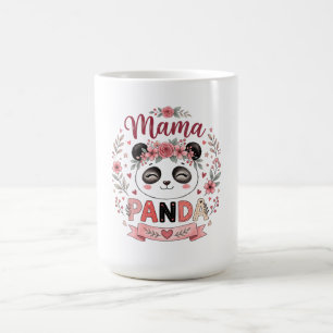 Süße Mama-Panda mit rosa Blumen und Herzen Kaffeetasse