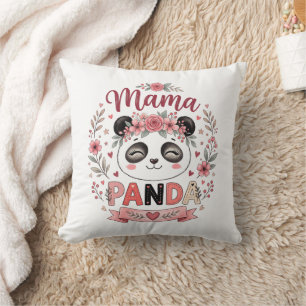 Süße Mama-Panda mit rosa Blumen und Herzen Kissen