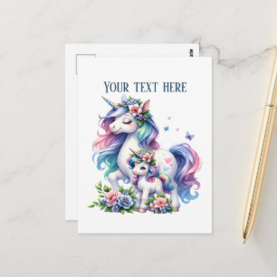 Süße Mamma Baby Einhorn Text hinzufügen  Postkarte