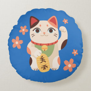 Süße Maneki Neko Glückskatze Rundes Kissen