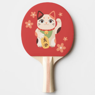Süße Maneki Neko Glückskatze Tischtennis Schläger